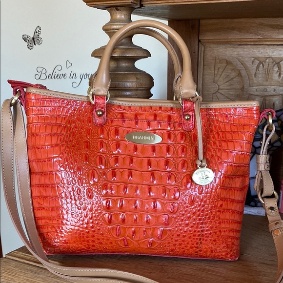 Brahmin Orange Crocodile Embossed Women's Bag - Picture 1 of 15
